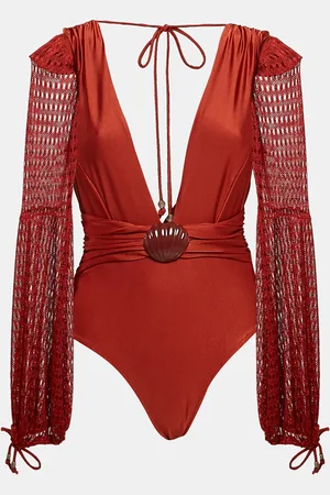 PATBO Brick Knit Netted Sleeve Detail Swimsuit L