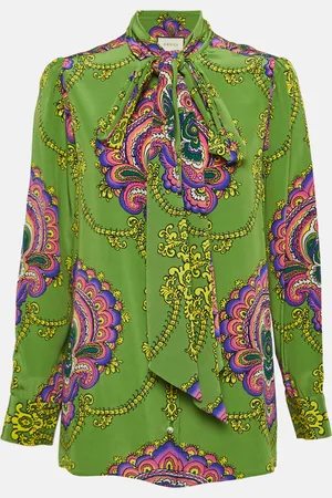 Gucci Printed Silk Tie-Neck Blouse M