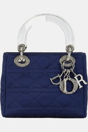 Dior Christian Navy Satin Plastic Lady Rhinestone Handbag