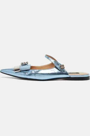 Sergio Rossi Metallic Textured Leather Flower Detail Flat Mules Size 40