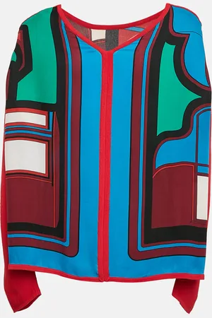 Hermès Printed Silk and Knit Long Sleeve Top L