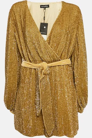 Retrofete Sequin Embellished Velvet Trim Chiffon Belted Tunic XL