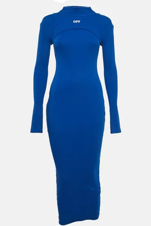 OFF-WHITE Logo Print Rib Knit Midi Dress S