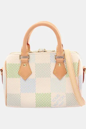 LOUIS VUITTON Beige Green Blue Coated Canvas Leather Damier Speedy Bandouliere 20 Handbag
