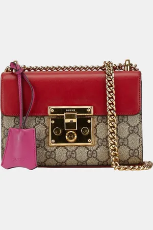 Gucci Red Pvc Leather Gg Supreme Padlock Chain Shoulder Bag