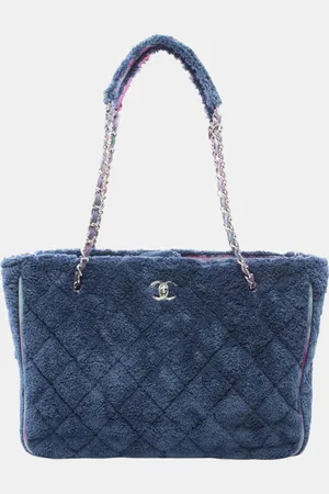 CHANEL Blue Purple Fabric Large Tote Bag