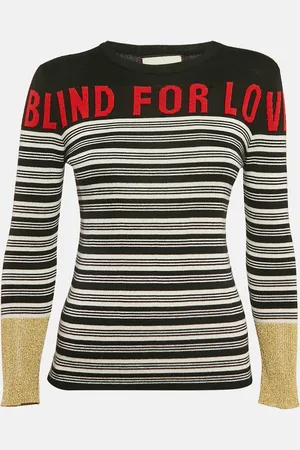 Gucci /White Blind For Love Intarsia Lamé and Cashmere Knit Sweater XS