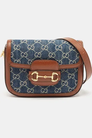 Gucci /Brown GG Denim and Leather Horsebit 1955 Shoulder Bag