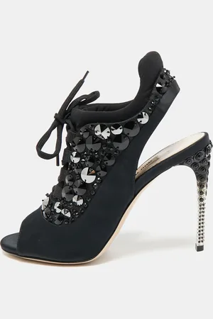Miu Miu Satin And Fabric Crystal Embellished Slingback Sandals Size 38.5
