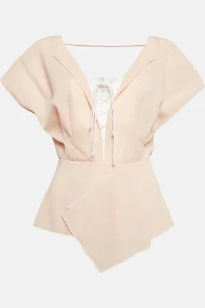 Roland Mouret Wool Crepe Lace-Up Pleated Top S
