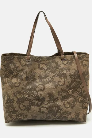 VALENTINO Beige Lace Print Coated Canvas Shopper Tote