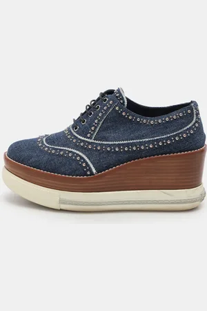 Miu Miu Denim Astro Cork Platform Sneakers Size 37