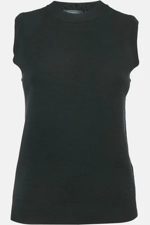 VERSACE Logo Embroidered Virgin Wool Sleeveless Top S