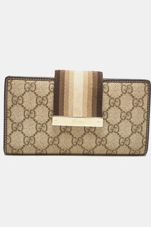 Gucci /Beige GG Canvas and Leather Web Flap Continental Wallet