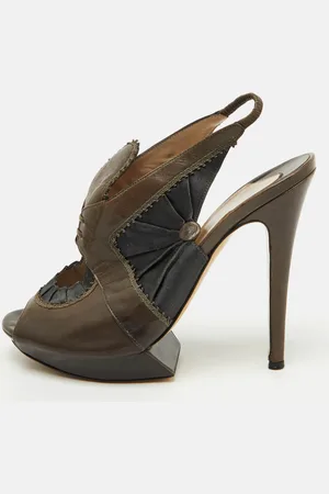 Nicholas Kirkwood Dark /Black Leather and Satin Platform Slingback Sandals Size 38.5