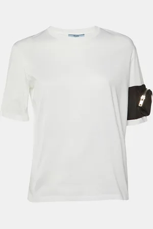 Prada Cotton Zip Pocket Sleeve Detail Crew Neck T-Shirt S