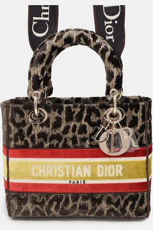 Dior Light Leopard Brown/Red/Yellow Velour Lady Dee bag Size Medium