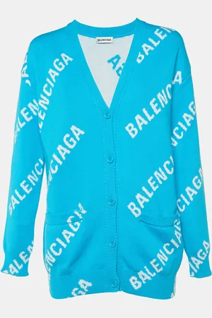 Balenciaga All Over Logo Intarsia Knit Cardigan S