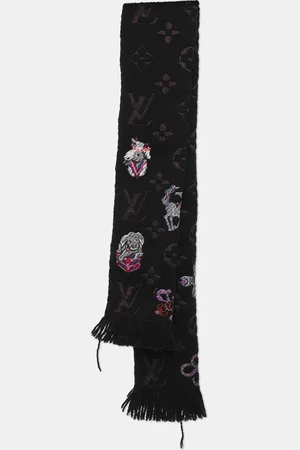 LOUIS VUITTON /Black Wool Silk Echarpe Mania Superstation Scarf