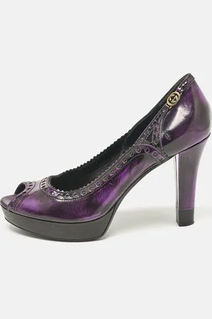 Gucci /Black Leather Brogue Peep Toe Platform Pumps Size 37.5