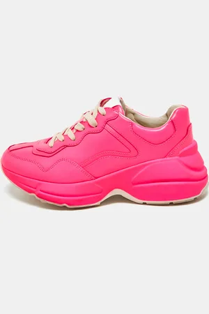 Gucci Neon Leather Rhyton Lace Up Sneakers Size 35