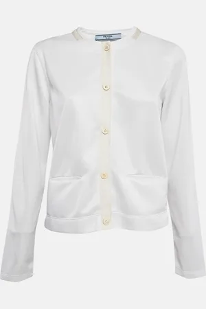 Prada Jersey Button Front Silk Trimmed Blouse L