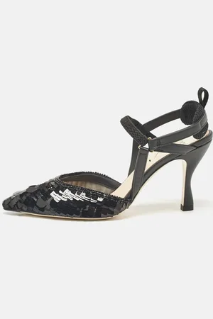 Fendi Leather and Sequins Colibri Slingback Pumps Size 36