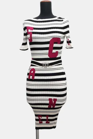 CHANEL White/ Silk84% Elastine16% Knit Dress Size 36