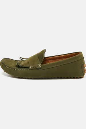 Gucci Suede Fringe Slip On Loafers Size 42