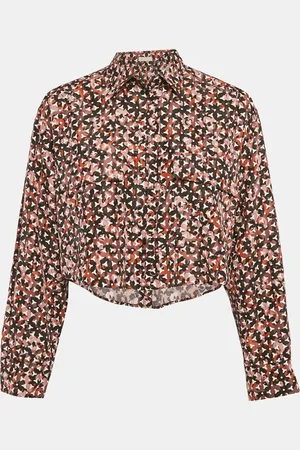 Alaïa Abstract Print Silk Cropped Shirt M