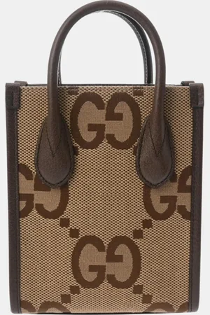 Gucci Brown Canvas Leather Jumbo Gg Tote Bag