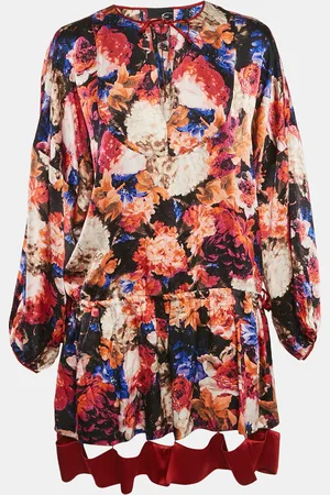 Roberto Cavalli Silk Satin Floral Print Oversized Mini Dress M