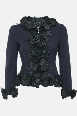 Moschino Textured Wool Ruffle Detail Blazer S