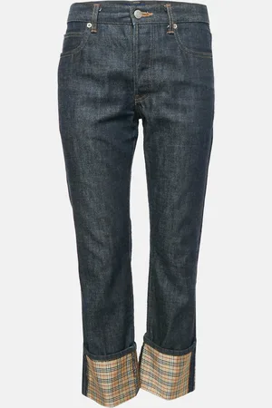 Burberry Denim Tartan Checked Cuff Jeans S Waist 31"