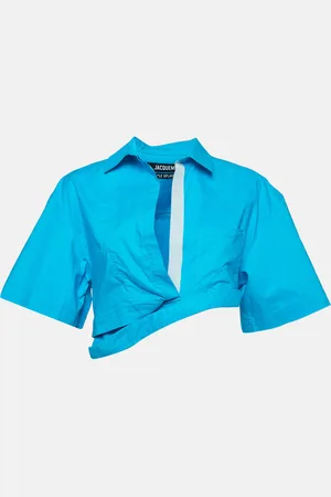 Jacquemus Cotton La Chemise Asymmetric Crop Top M