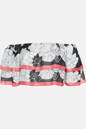 CHANEL /Pink Floral Print Cotton Gathered Neck Top S
