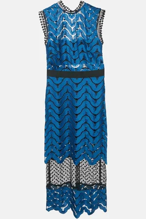 Self-Portrait /Black Guipure Lace Paneled Midi Dress S