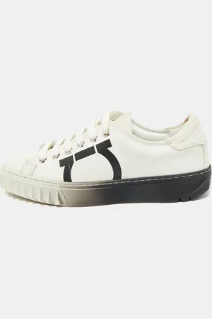 Salvatore Ferragamo /Black Leather Gancini Logo Print Sneakers Size 35.5