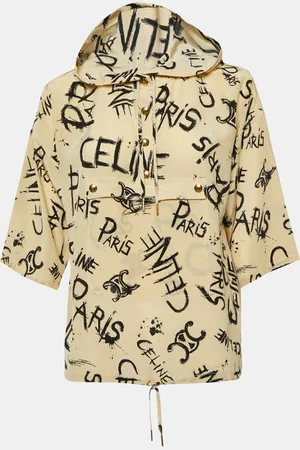 Céline Logo Scribble Print Silk Hooded Blouse S