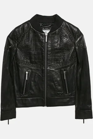 Philipp Plein Junior Crocodile Textured Leather Stud Detail Biker Jacket 8 Yrs