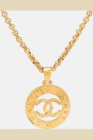 CHANEL CC Tone Round Pendant Long Necklace