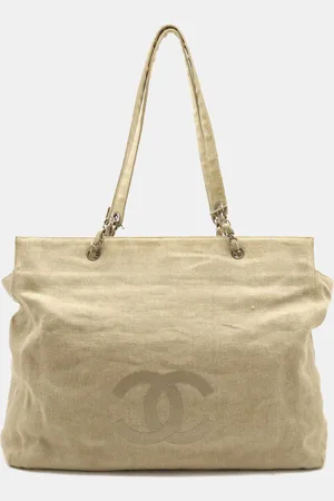 CHANEL Canvas Cotton Coco Mark Tote Bag