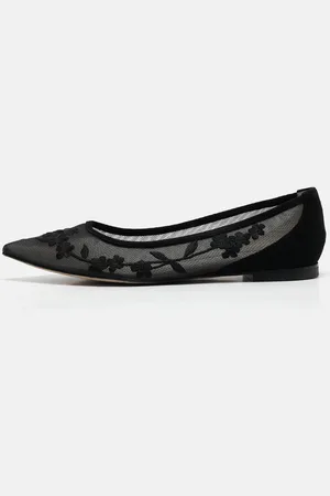 Stuart Weitzman Embroidered Mesh and Suede Pointed Toe Ballet Flats Size 39.5