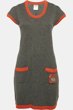 CHANEL Cashmere Knit Contrast Trimmed Mini Dress M