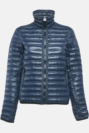 CHANEL Navy Nylon Zip-Up Quilted Jacket M