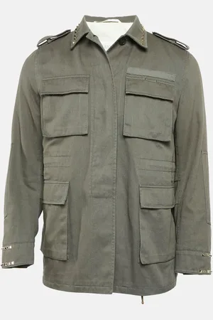 VALENTINO Khaki Studded Gabardine Cotton Utility Jacket XXL