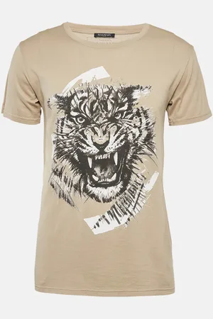 Balmain Tiger Print Cotton Round Neck T-Shirt M