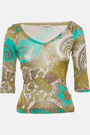 Etro Printed Jersey V-Neck Top S