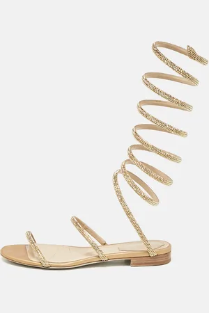 RENE CAOVILLA René Caovilla Satin Cleo Ankle Wrap Flat Sandals Size 35