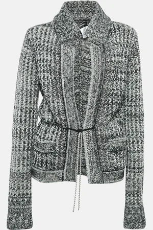 CHANEL /White Embellished Wool Blend Cardigan M